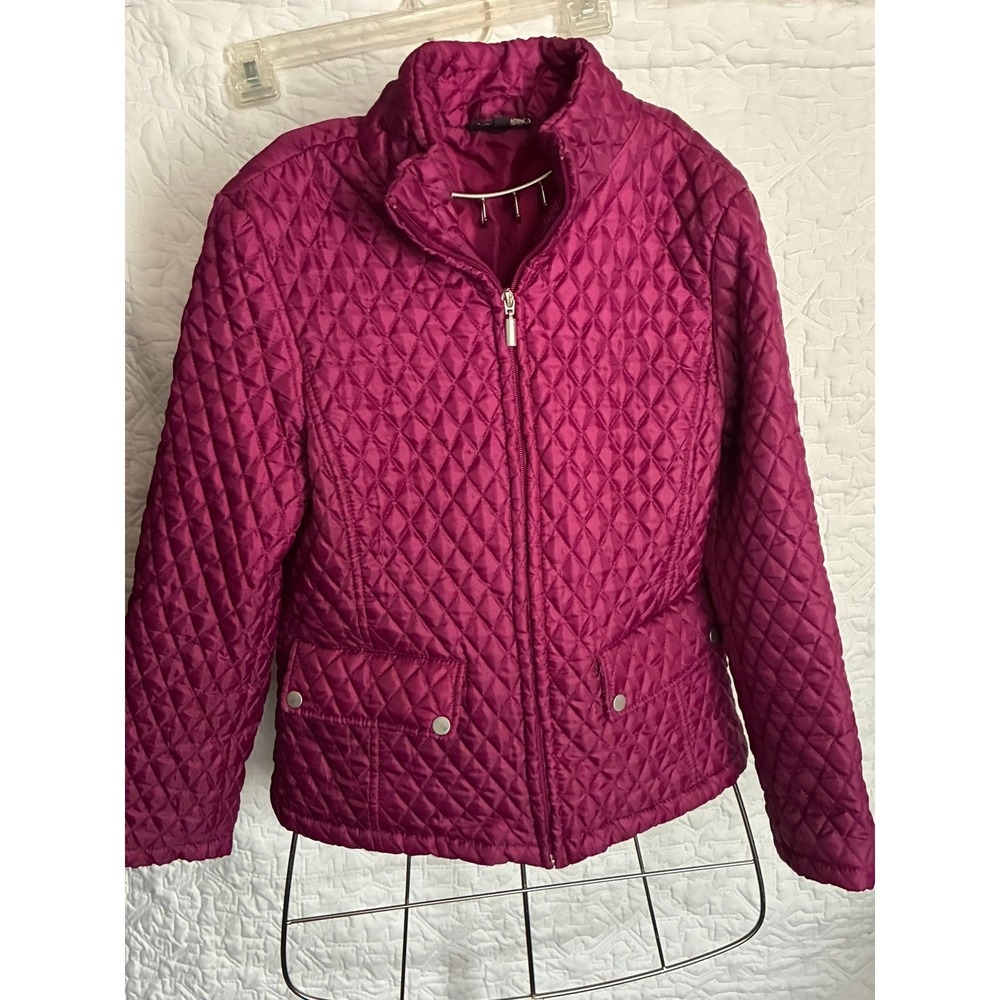 Jane Ashley Magenta Purple Quilted Zip Front Jacket Womens Small Diamond Pattern
